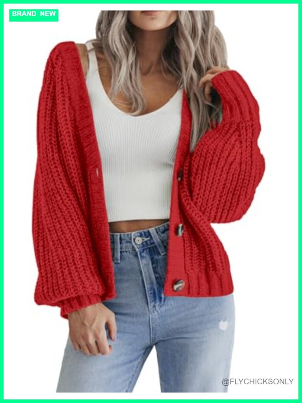 Women's Chunky Knit Cardigan Long Sleeve V-Neck Button Down Fall Sweater